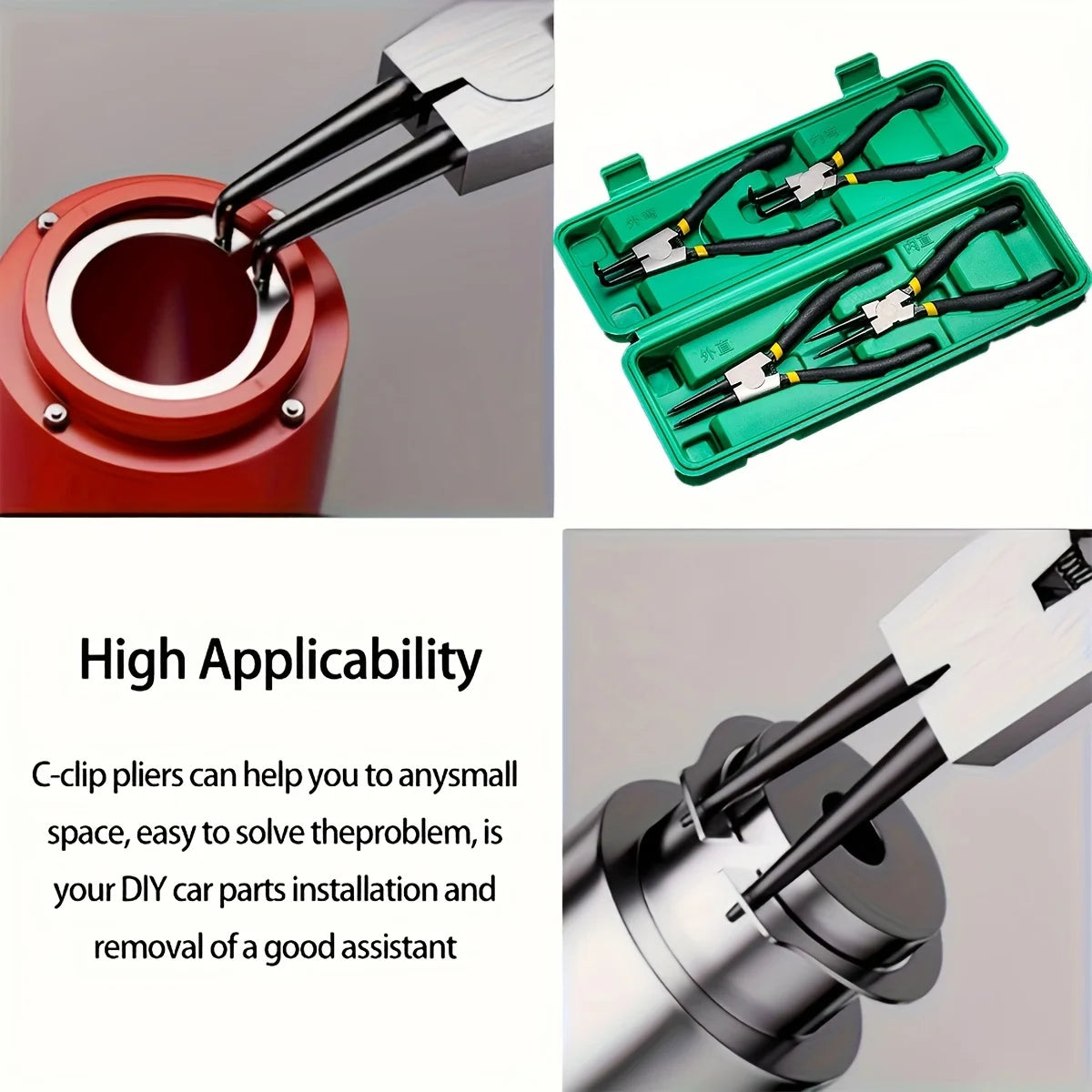 4 Pcs Snap Ring Pliers Set, 7 Inches Internal/External Heavy Duty for Ring Remover Retaining Straight Bent Lock Pliers Set