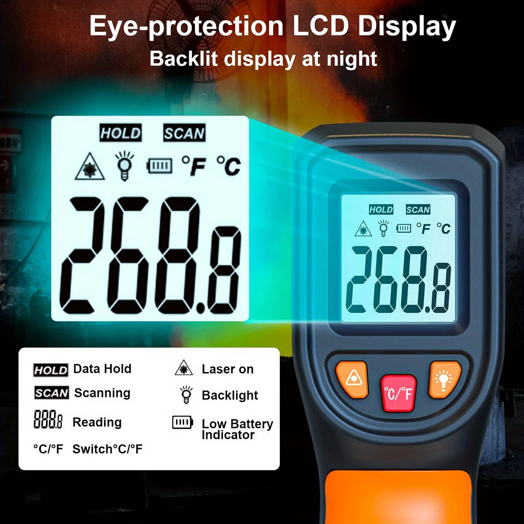 T600 Laser Temperature Gun, Handheld Non-Contact Infrared Thermometer 600°C