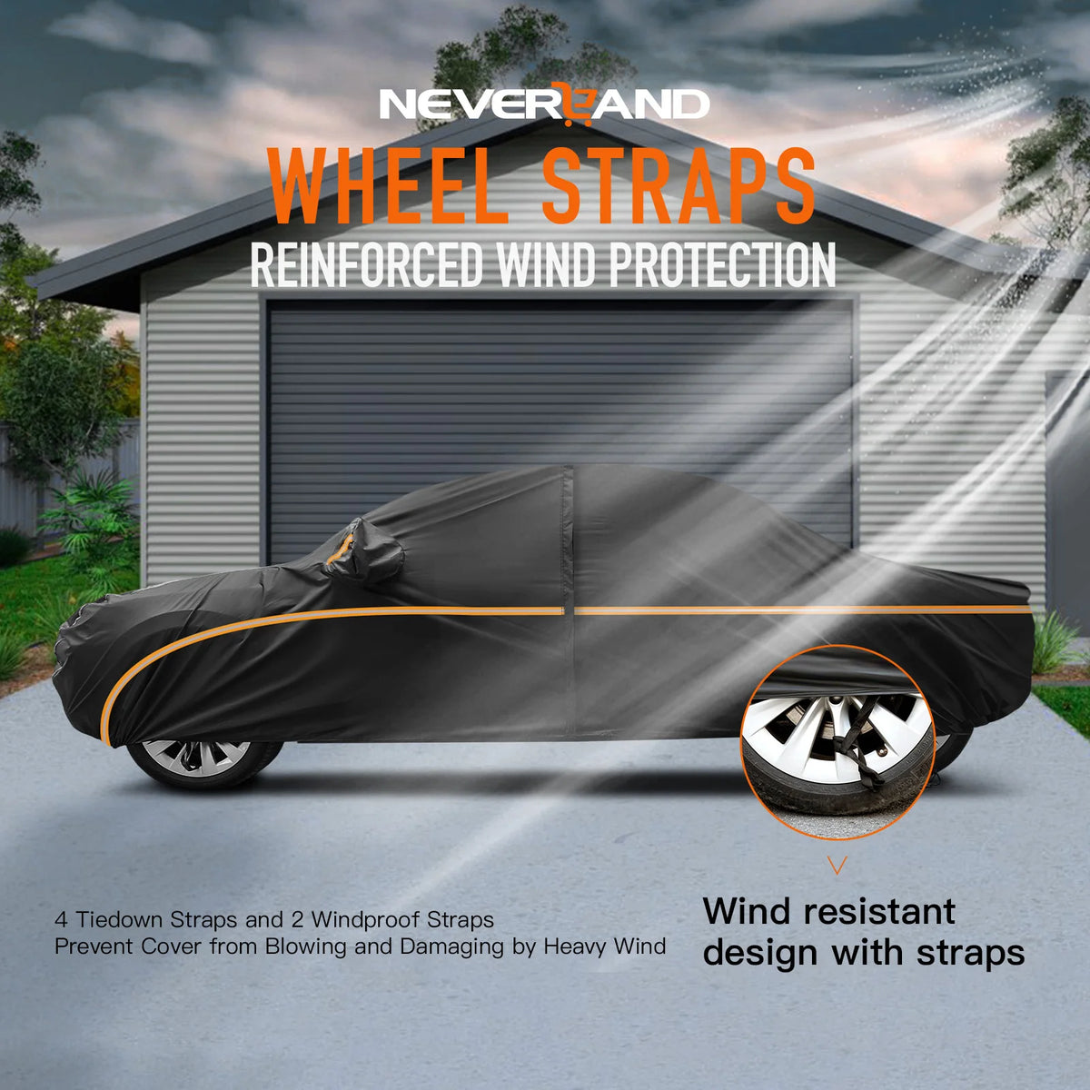 Black Sedan Car Cover with Wheel Straps, XL and XXL