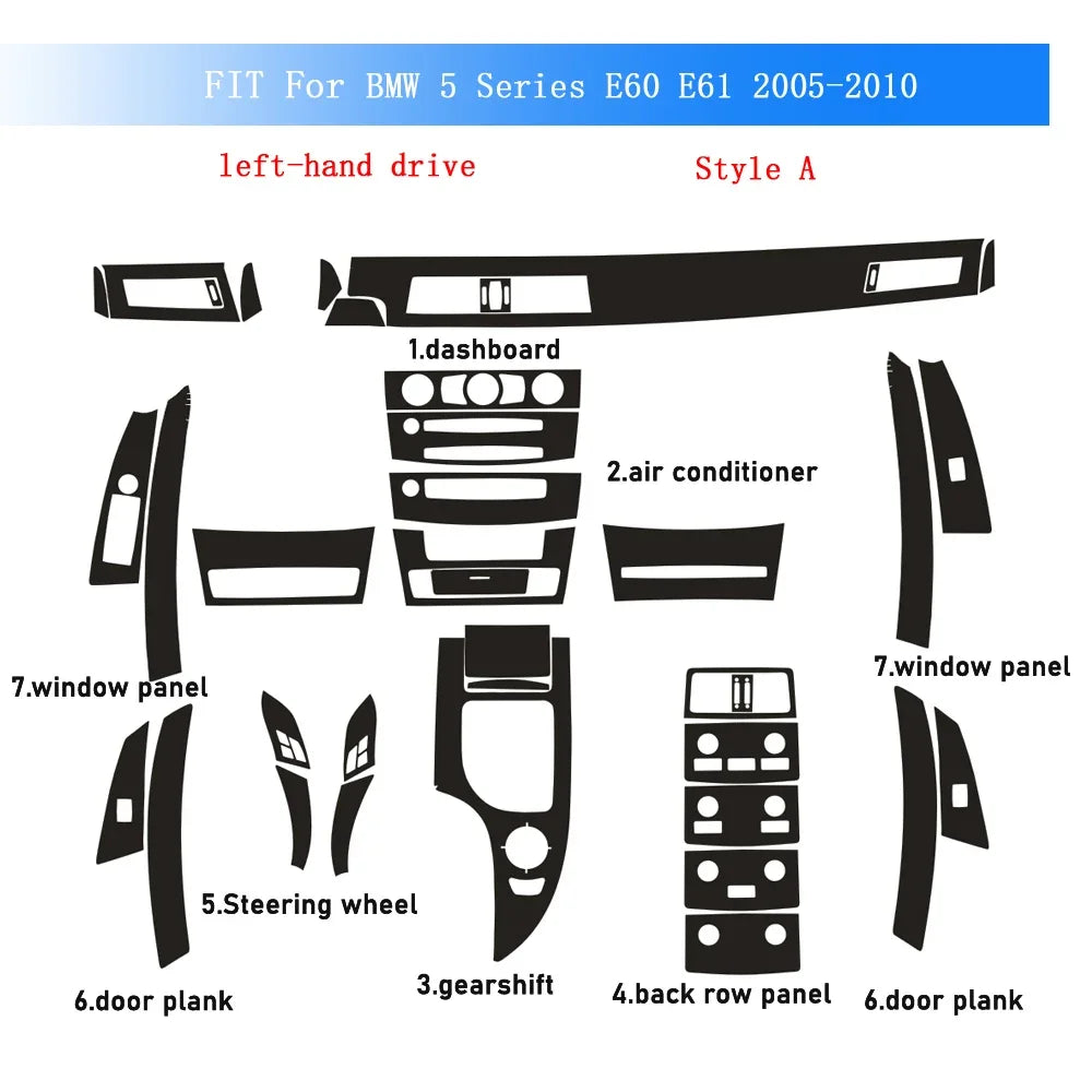 Carbon Fiber Look Interior Trim Film Kit for BMW 5 Series E60 E61