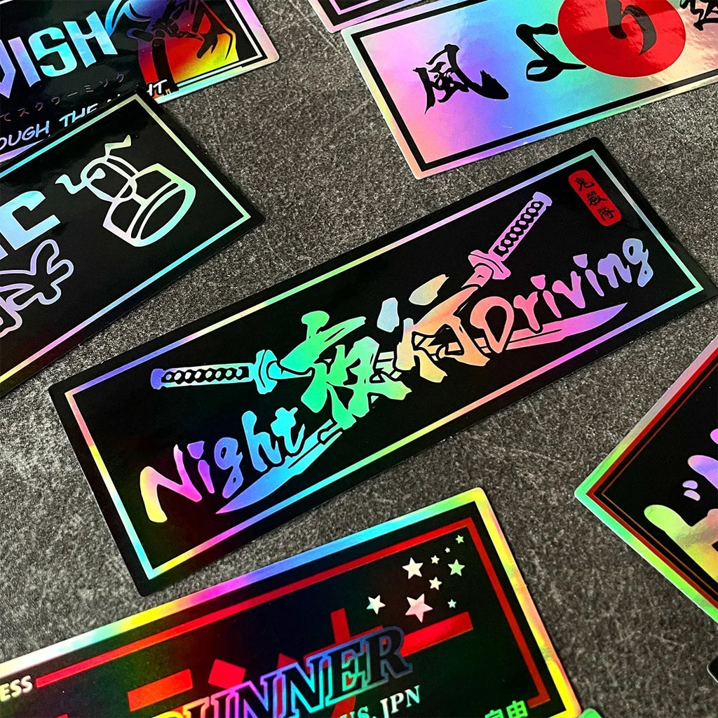JDM Samurai Laser Rainbow Stickers for Car Window and Motorcycle Helmet