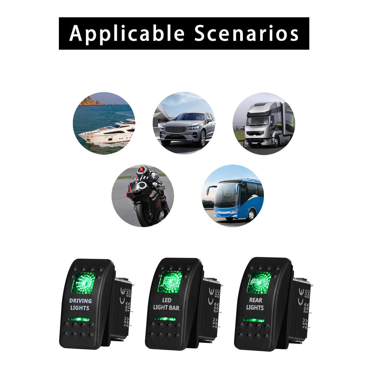 Green LED Rocker Switch - Waterproof 12V/24V Auto Marine - image 5