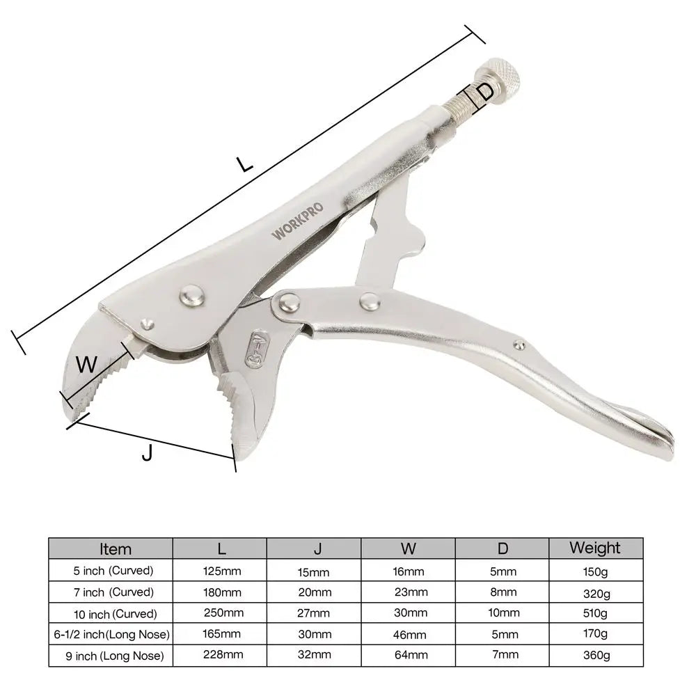 Locking Pliers Set CRV Lock Pliers Curved Jaw Pliers Straight Long Nose C Clamp Locking Clamp Multi-function Welding Tools