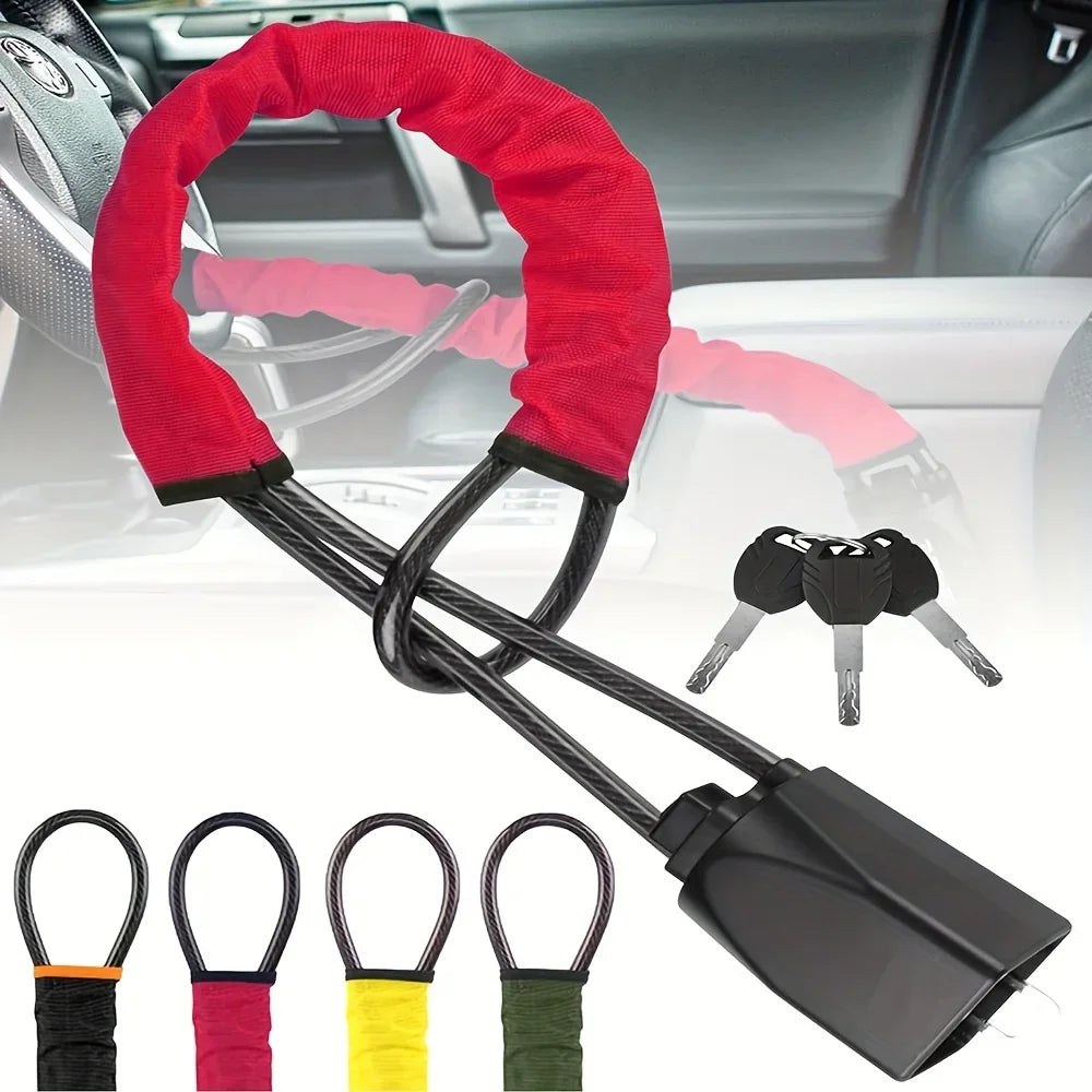 Car Steering Wheel Lock Anti-theft Steel Cable Security Device Universal Fit for Vehicles Prevent Theft Use Durable Protection