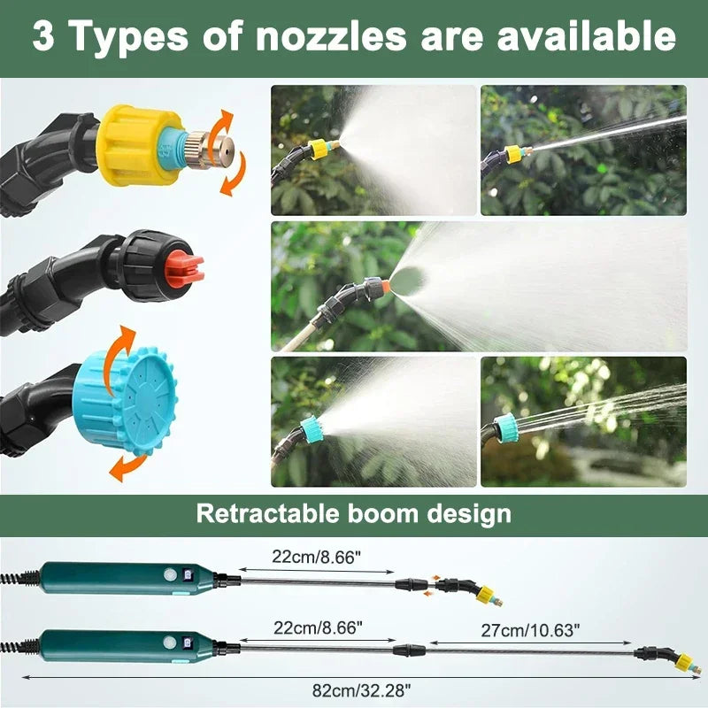 Cordless electric garden sprayer, rechargeable pump sprayer with 3 nozzles