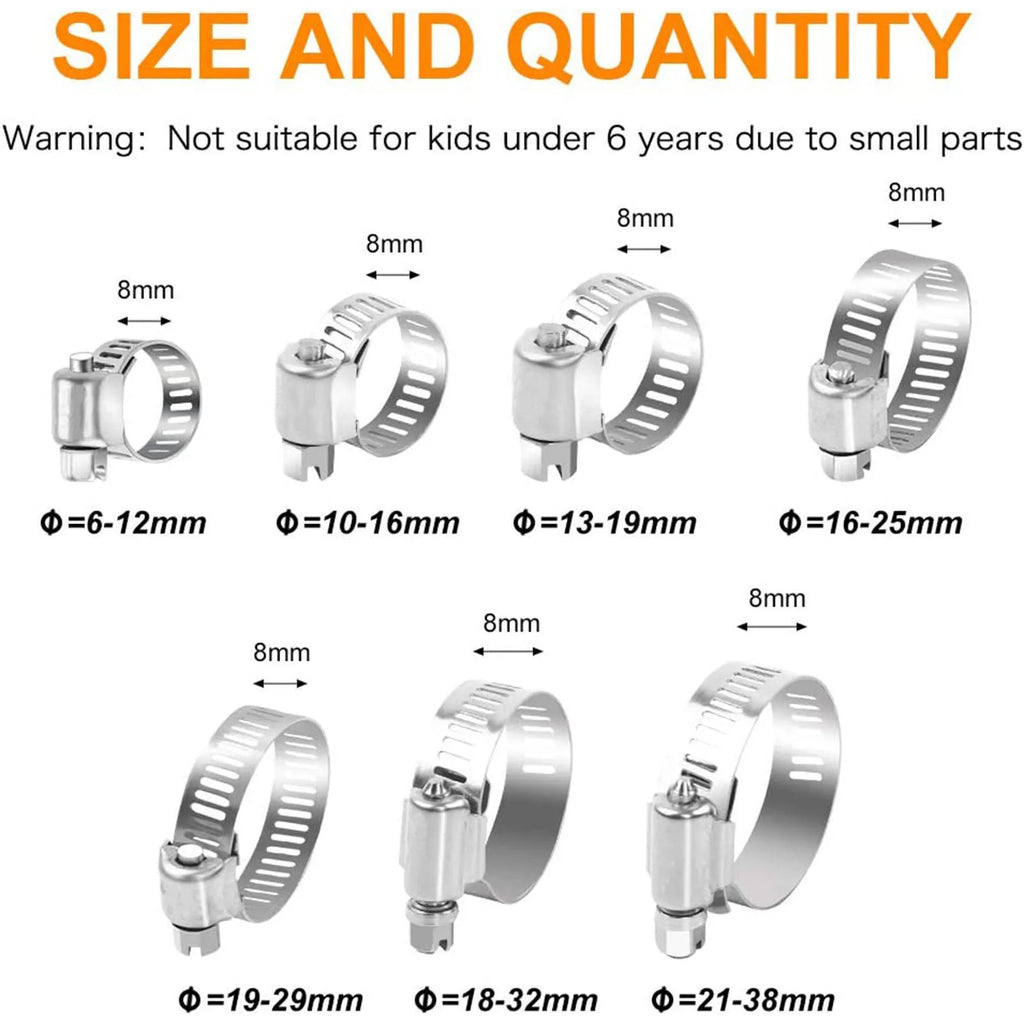 20/60-Piece Stainless Steel Hose Clamp Assortment Kit