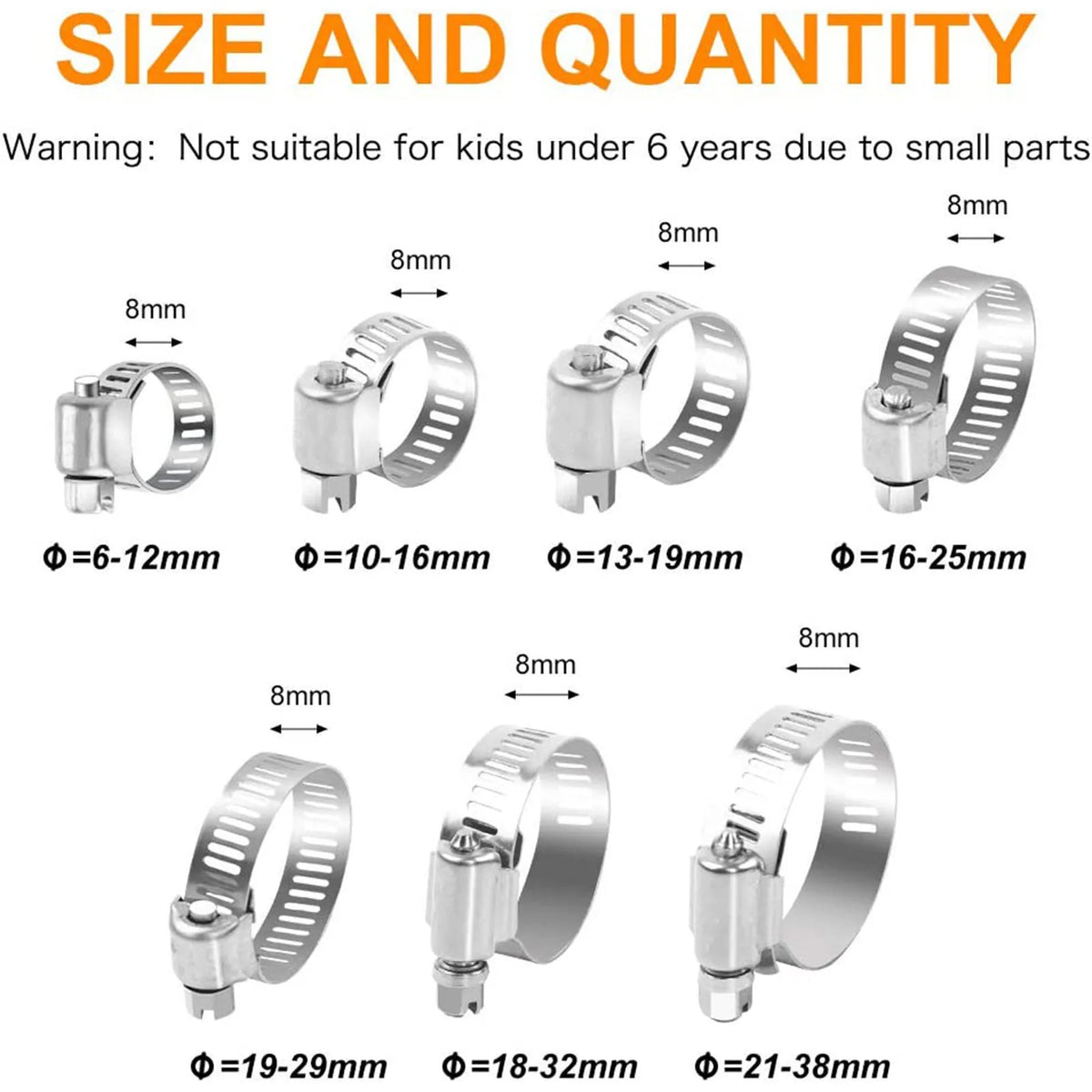 20/60-Piece Stainless Steel Hose Clamp Assortment Kit
