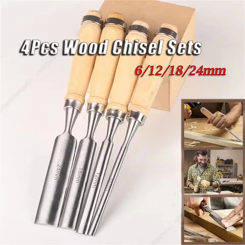 Wood Carving Chisel Set 6/12/18/24mm 4 pcs Professional Carpenter Equipped with Ergonomic Wood Carving Tools DIY Auxiliary Tools