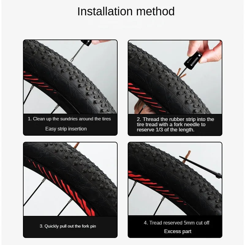 Bike Tubeless Tire Repair Kit Slug Plug Stopper Rubber Bacon Strips and Insertion Tool For Fixing Puncture Flat Road MTB Bicycle