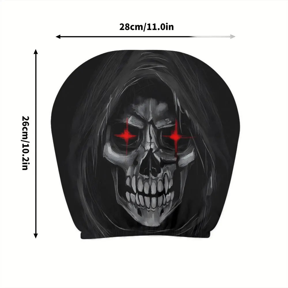 Skull and Flame Print Car Headrest Covers, Set of 2