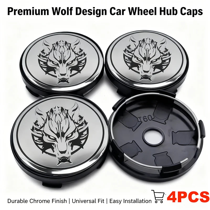 Wolf Emblem Wheel Center Hub Caps, 56/60mm 4-Pack - image 2