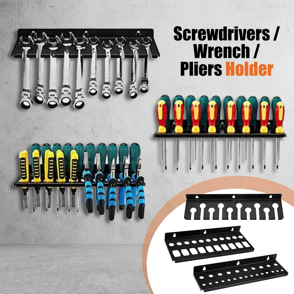 Wall Mount Hardware Tool Hanger Screwdriver Organizer, Pliers Holder,Wrench Organizer Wall Tool Organizer Space-Saving Black