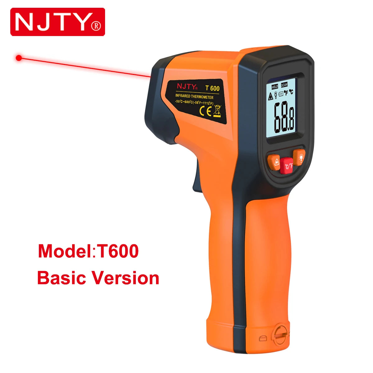 T600 Digital Infrared Thermometer Gun -58°F to 1112°F (-50°C to 600°C), Professional Industrial Laser Temperature Gun