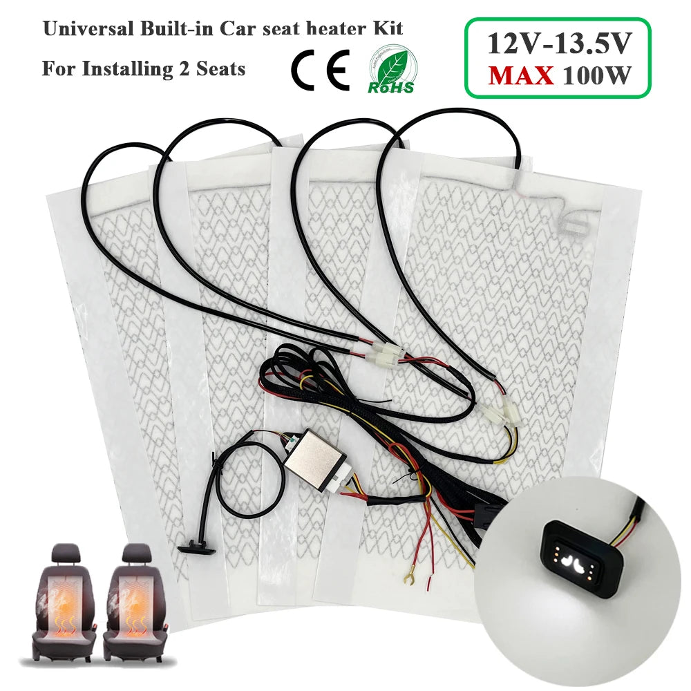 Universal 12V Carbon Fiber Seat Heater Kit for 2 Seats