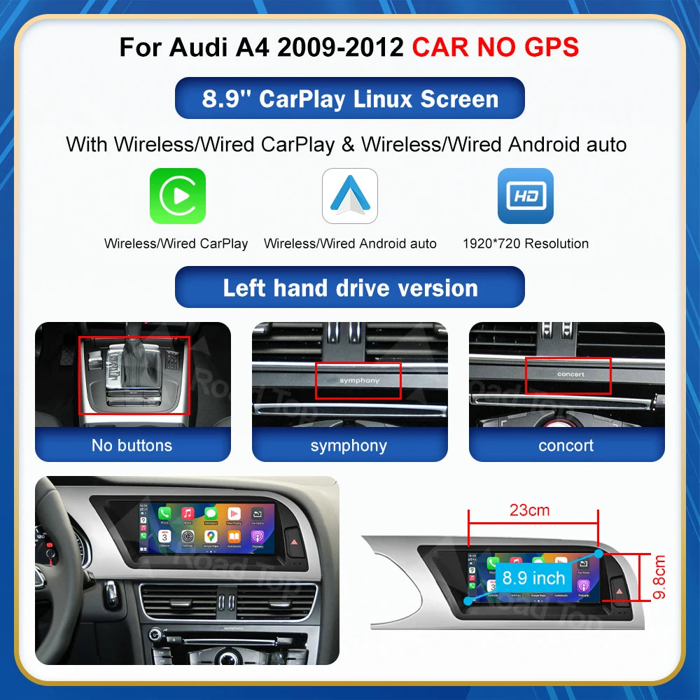 8.9" Touch Screen Car Multimedia Player for Audi A4 S4 2008-2016 - image 10