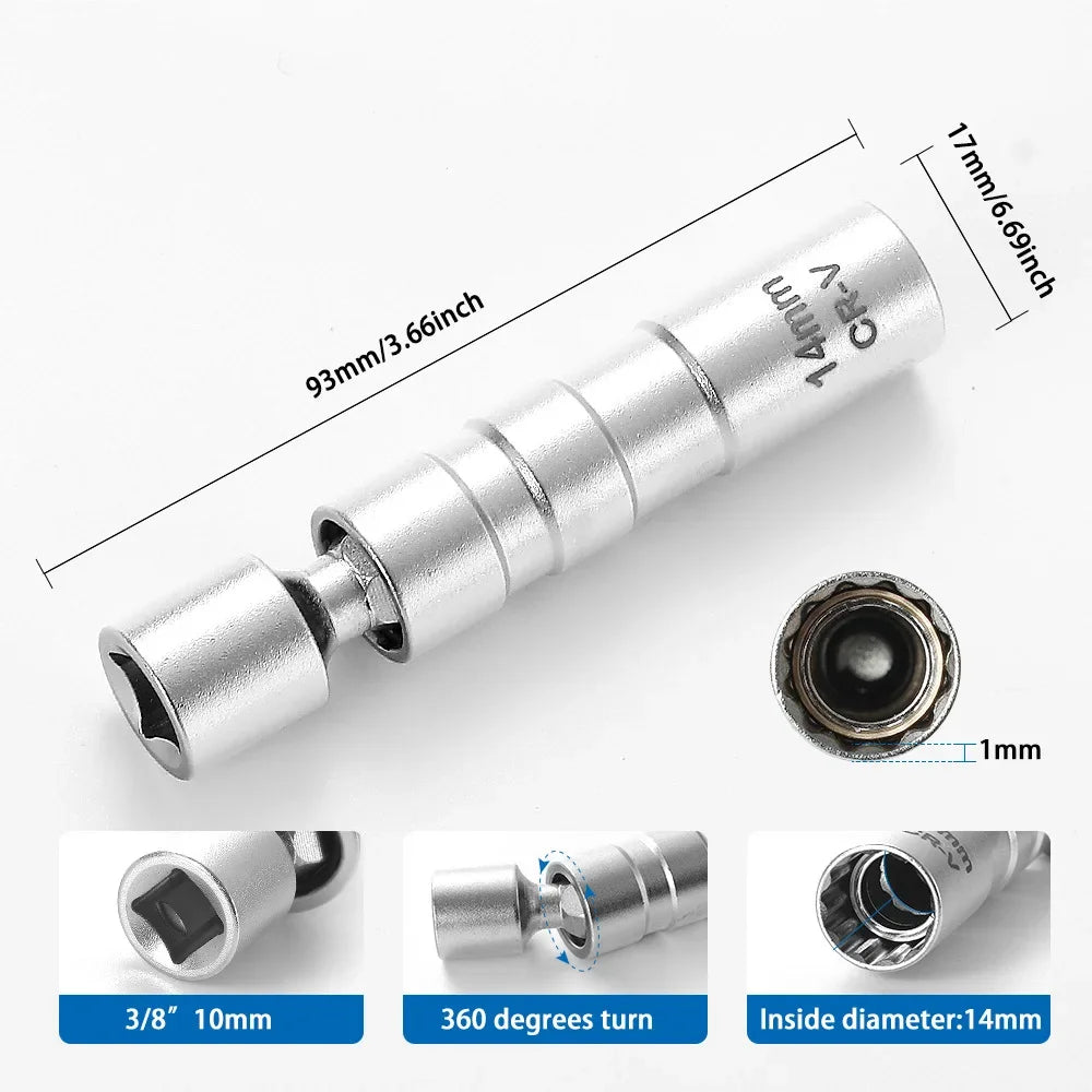 14/16mm Magnetic Spark Plug Socket Wrench, 12 Angle Thin Wall 3/8" Drive Sockets Car Repairing Tool