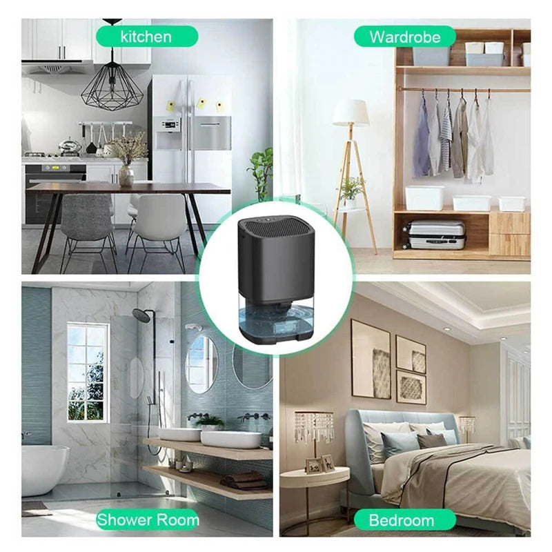 Portable home dehumidifier 1000ml, quiet air dryer for bedroom, office and kitchen