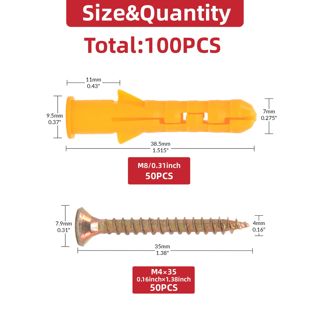 100-Piece Drywall Anchors & Screws Kit – 1/4 x 1-1/2 Inch