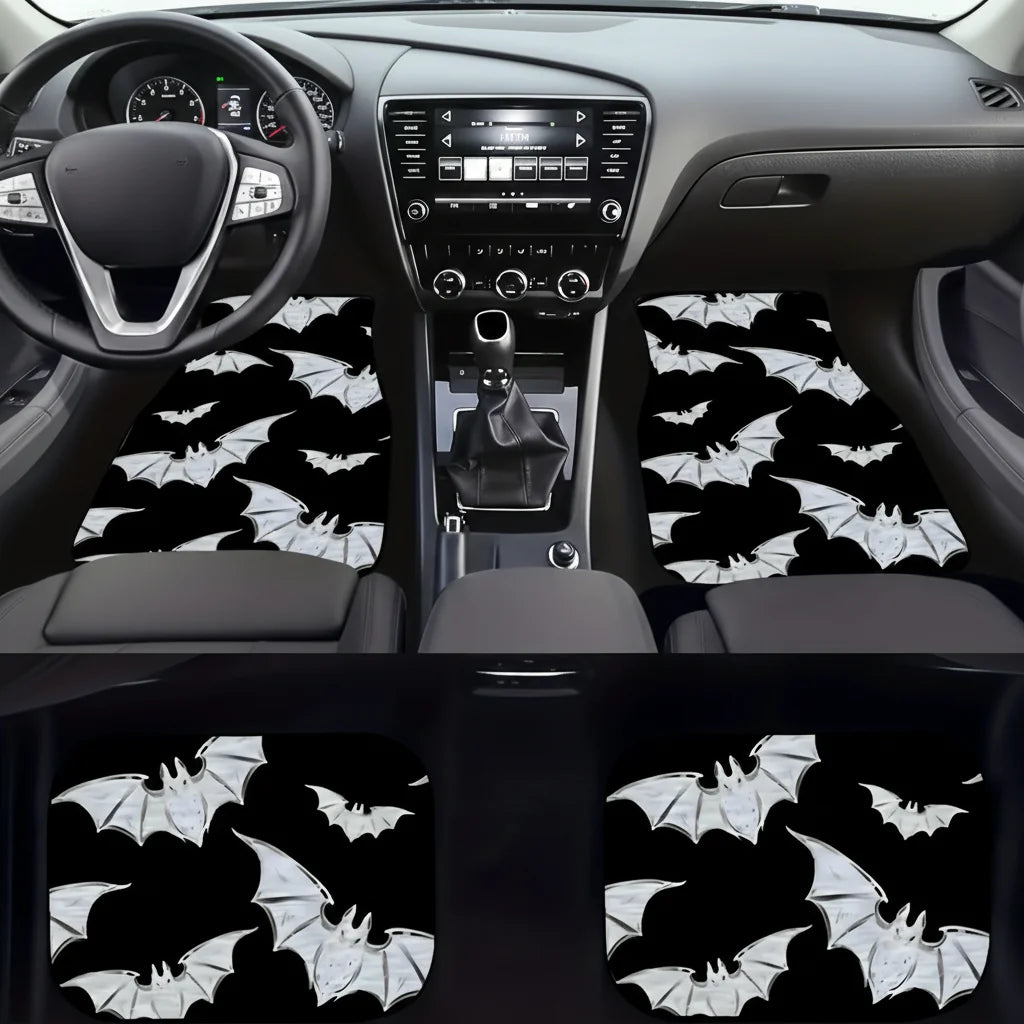 4PCS Bat Car Floor Mats Set Waterproof Anti-Slip All Weather Protect for Vehicle Carpets Universal Fit