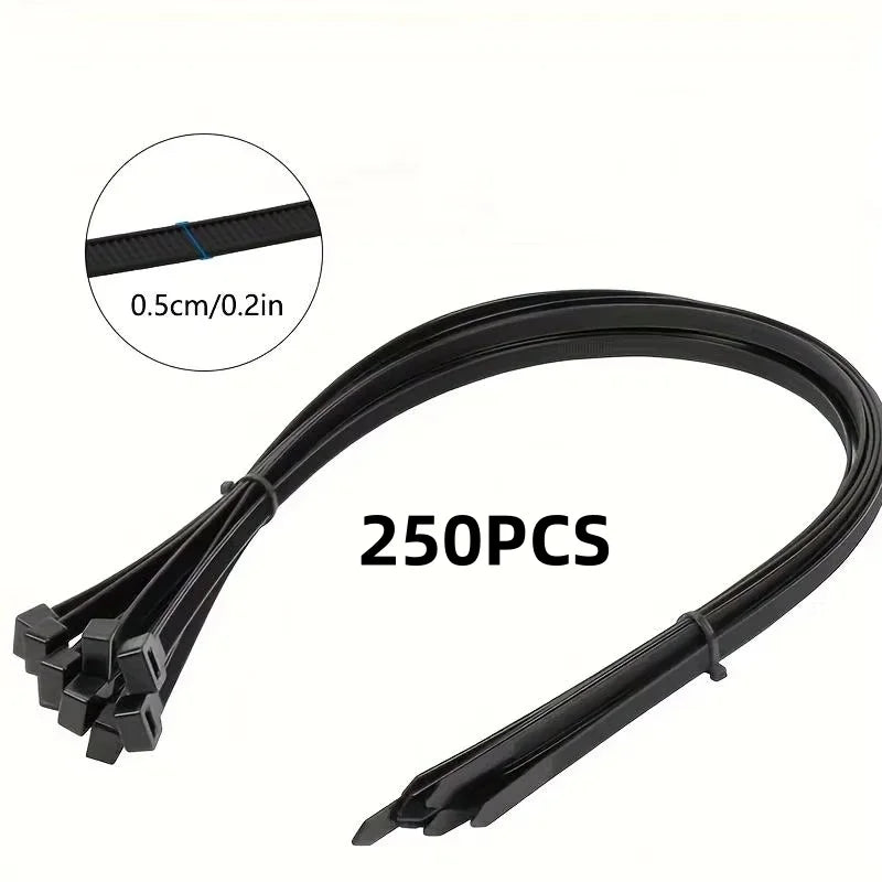 8MM 250pcs Heavy Duty Cable Ties, Black Nylon Zip Tie Straps with Water-Resistant, Non-slip, Break Resistant