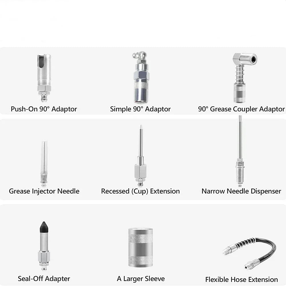 9Pcs Grease Coupler Kit Grease Gun Tip Quick Connect Grease Gun Fittings | Complete Lube Accessories with Pouch