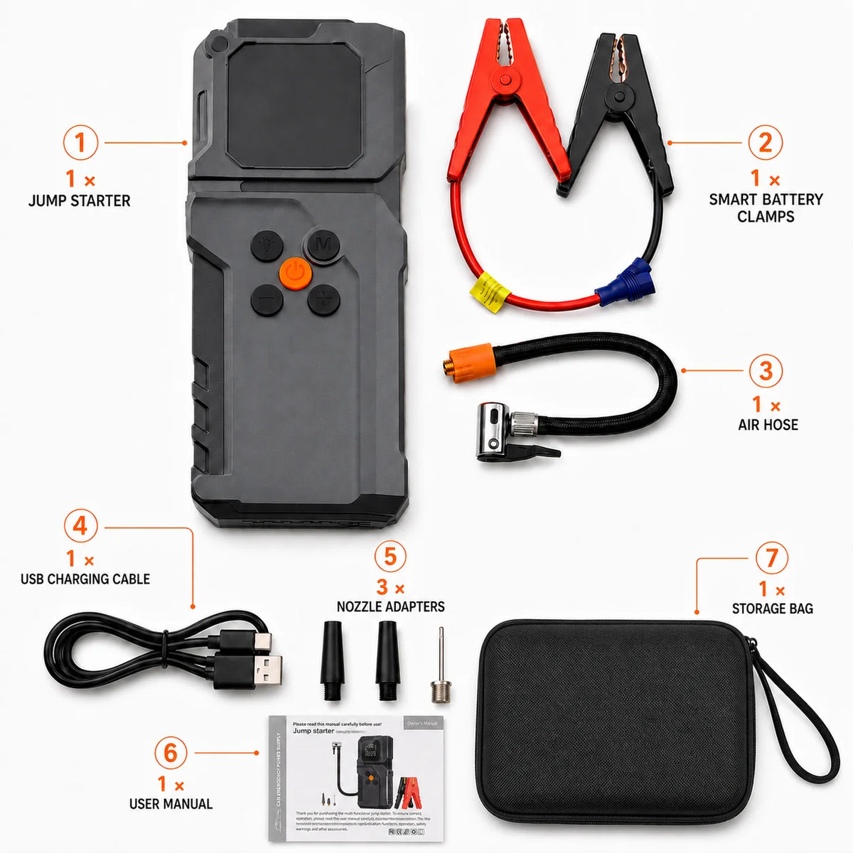 Car Jump Starter Power Bank Portable Air Pump Tire Air Compressor Car Battery Emergency Boosters Starting Device with LED Light