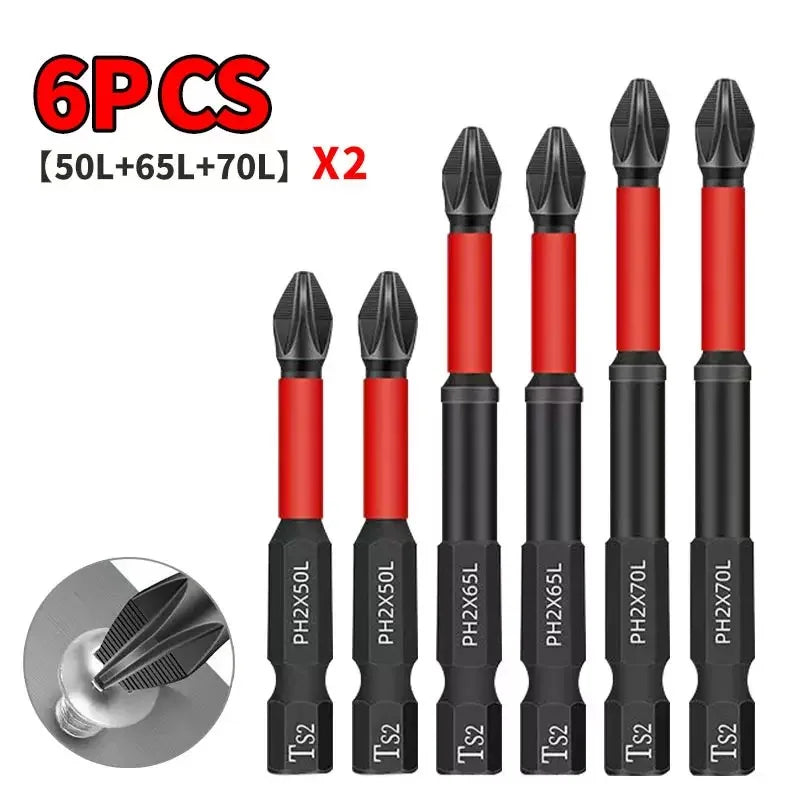 Magnetic Anti-Slip S2 Steel Screwdriver Bit Set for Drills, 3/6/12-Piece