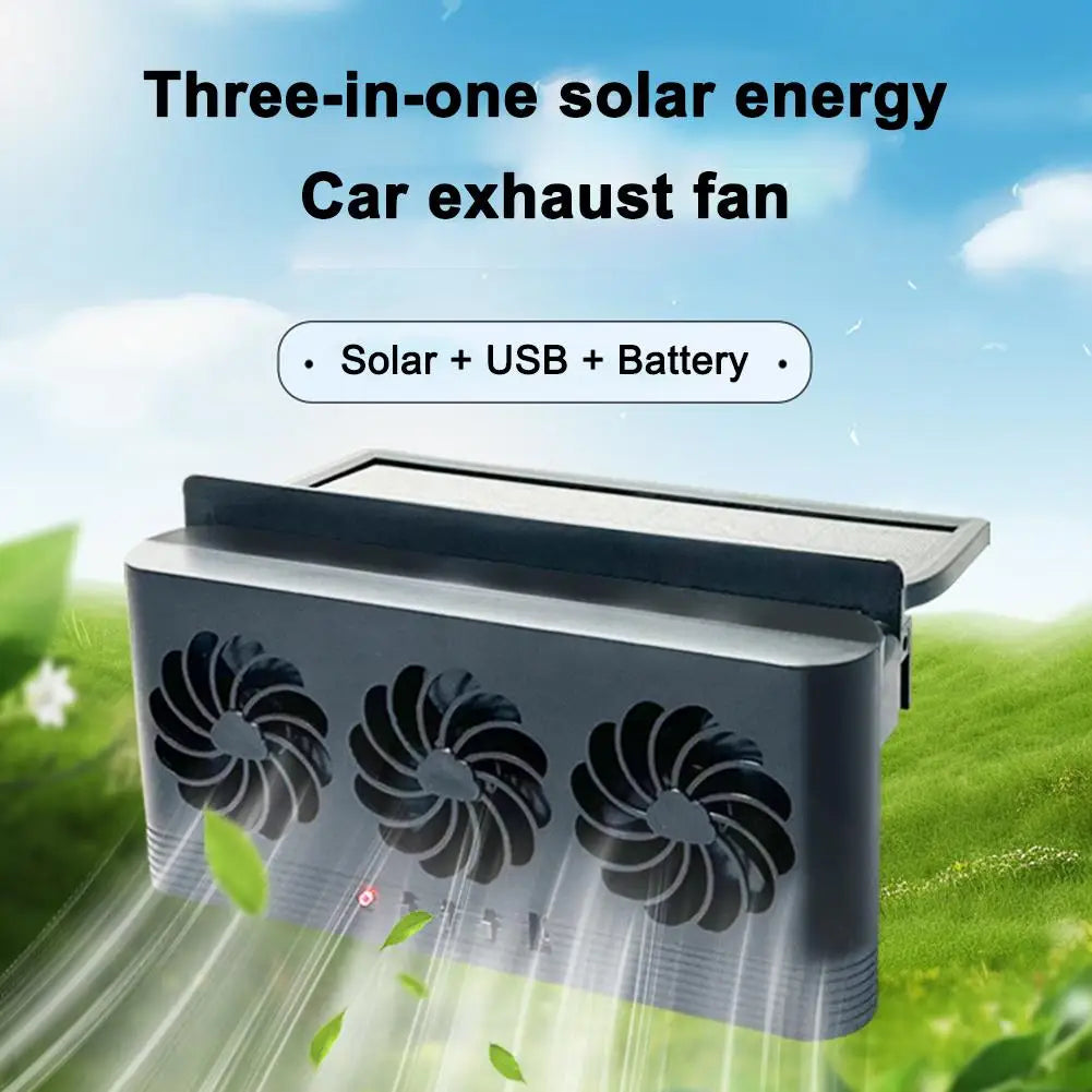 Solar Powered Car Window Exhaust Fan, 3 Air Outlets