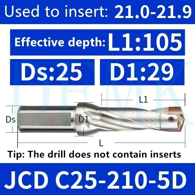 Indexable U Drill with Internal Cooling, 3D-10D, 10-25mm Diameter