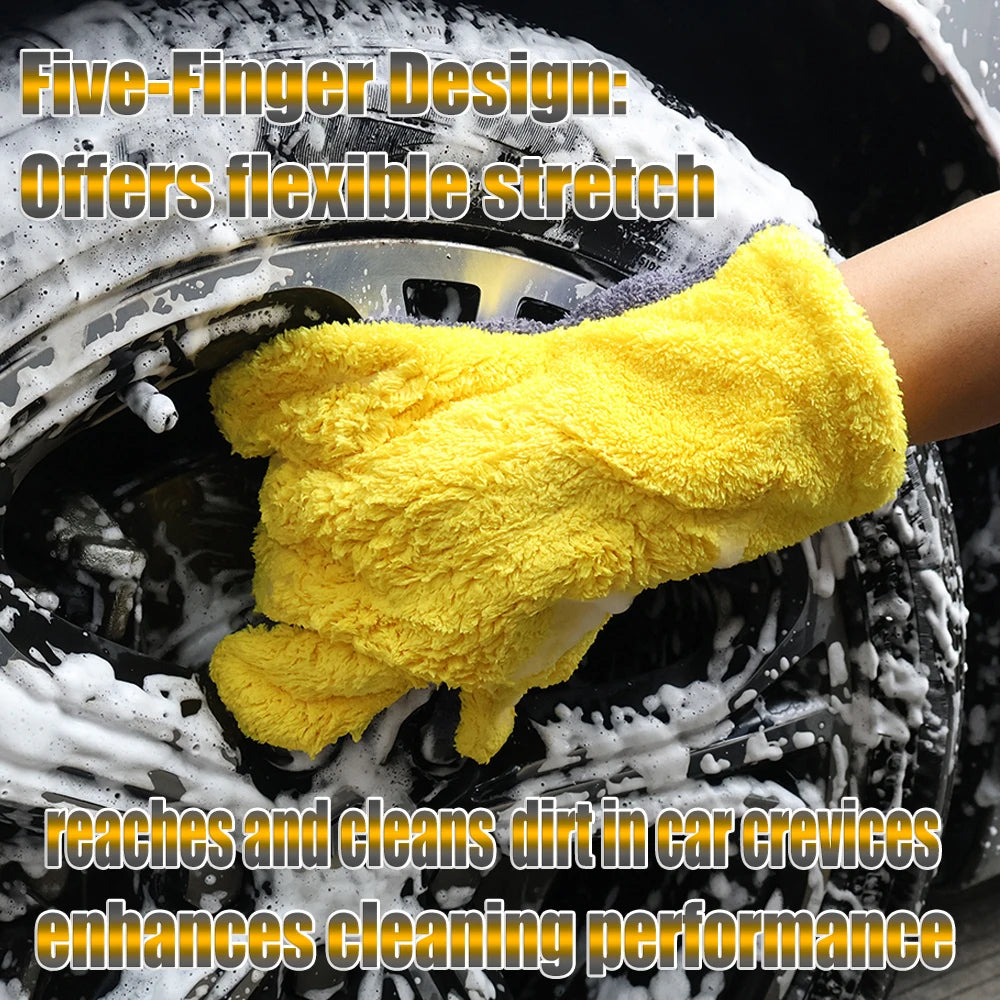 5-Finger Microfiber Car Wash Mitt, Scratch-Free Ultra Absorbent Detailing Glove