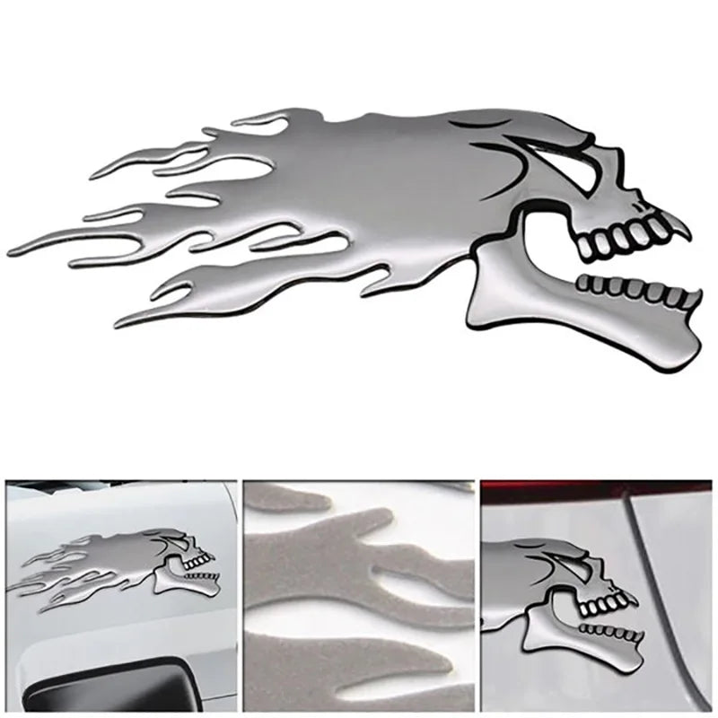 2pc 3D Chrome Fire Skull Motorcycle Stickers - view 6