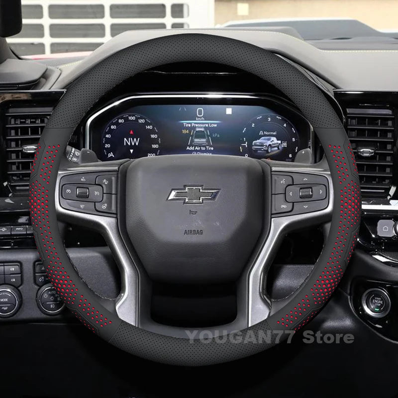 Leather Car Steering Wheel Cover For Chevrolet Silverado 2015-2024 Non-slip Auto Interior Chevrolet Silverado Accessories 2024