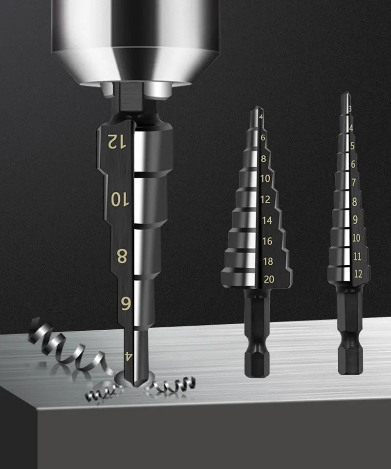 3Pcs HSS Step Drill Bit Set 3-12/4-12/4-20mm Hex Shank Wood Metal - image 9
