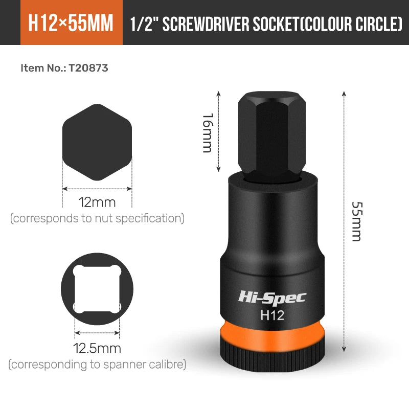 1/2 Inch Metric Hex Bit Socket Set H4-H17 Heavy Duty Impact Sockets for Auto Repair
