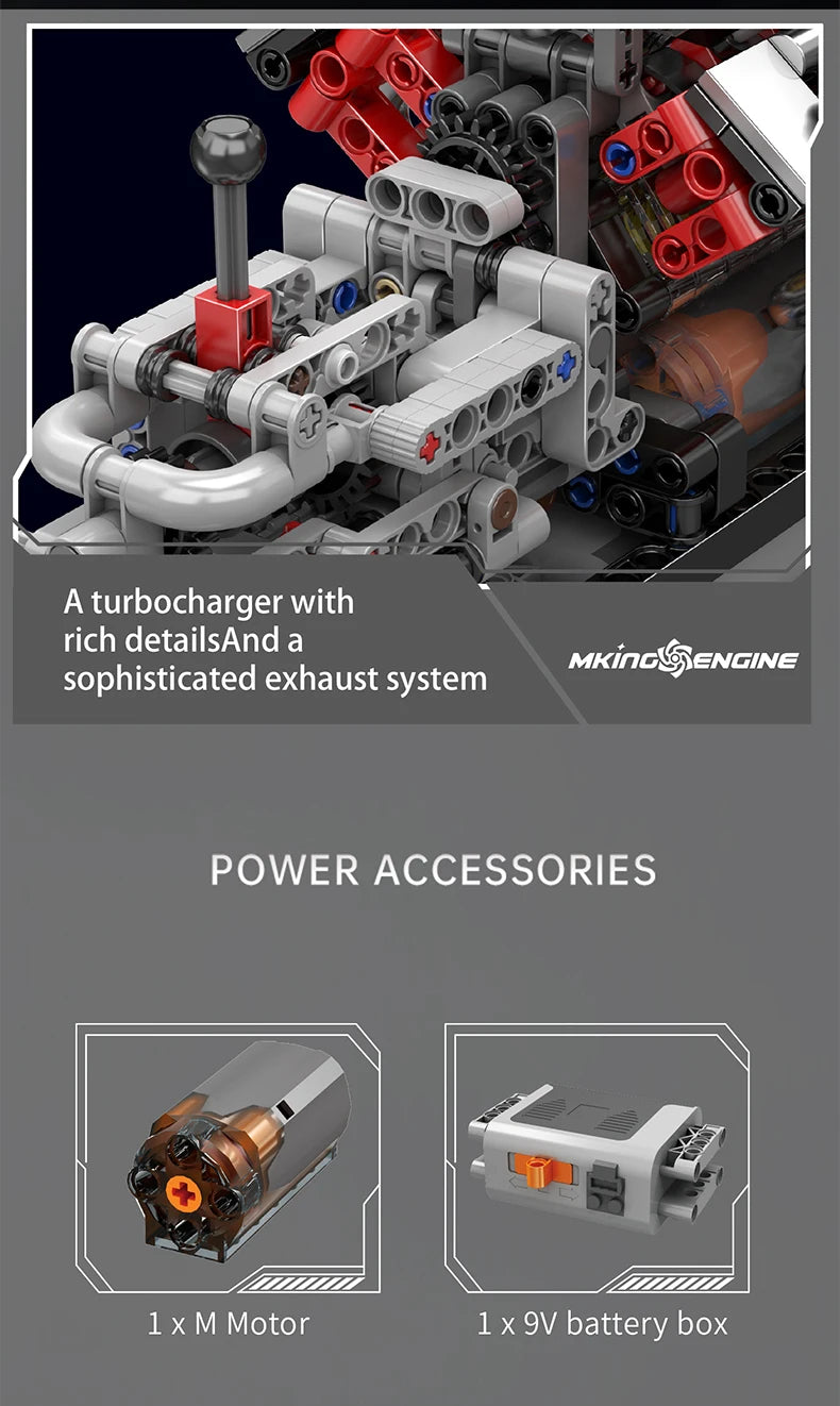 Motorized V8 Engine Building Block Model Kit with Transmission