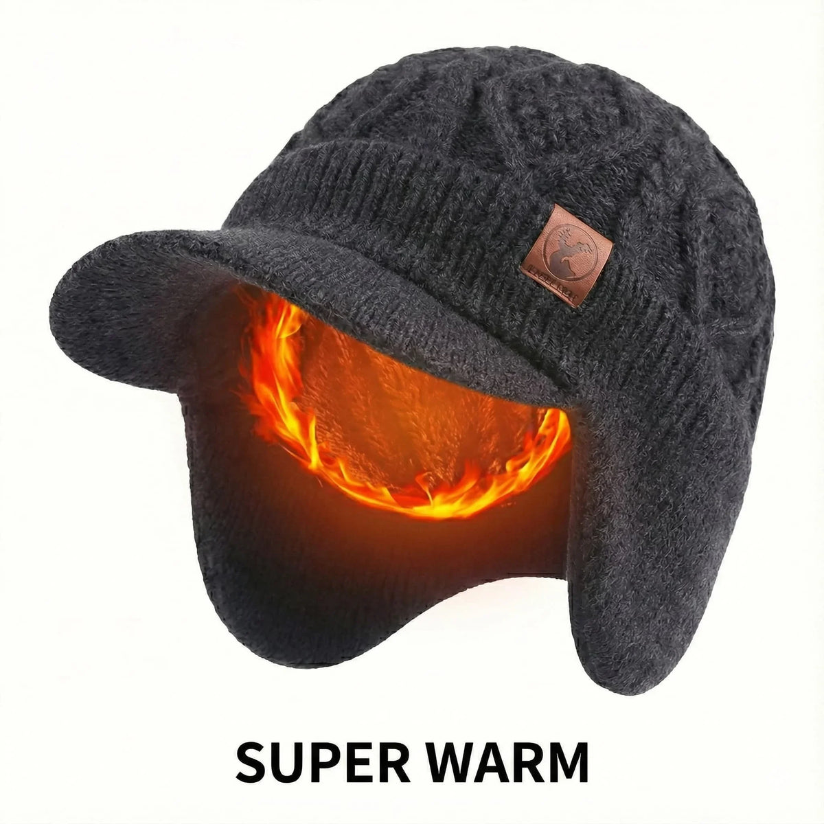 Winter Fleece-Lined Beanie with Earflaps – Windproof Knit Hat
