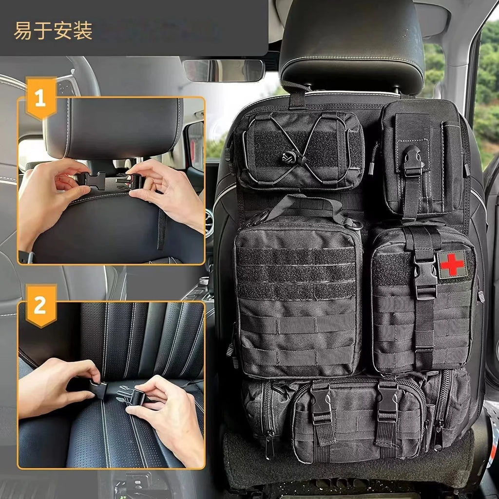 Tactical Seat Back Organizer with Detachable MOLLE Pouches