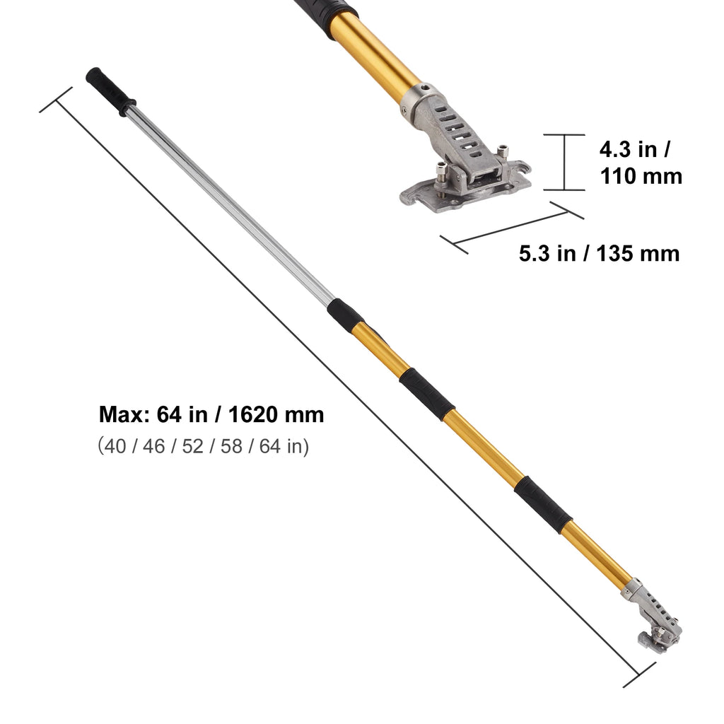 Drywall flat box handle 40 to 64 inch, adjustable 5 section aluminium extension pole