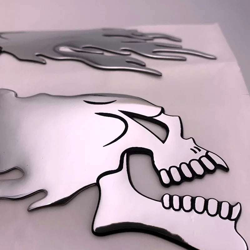 2pc 3D Chrome Fire Skull Motorcycle Stickers - view 8