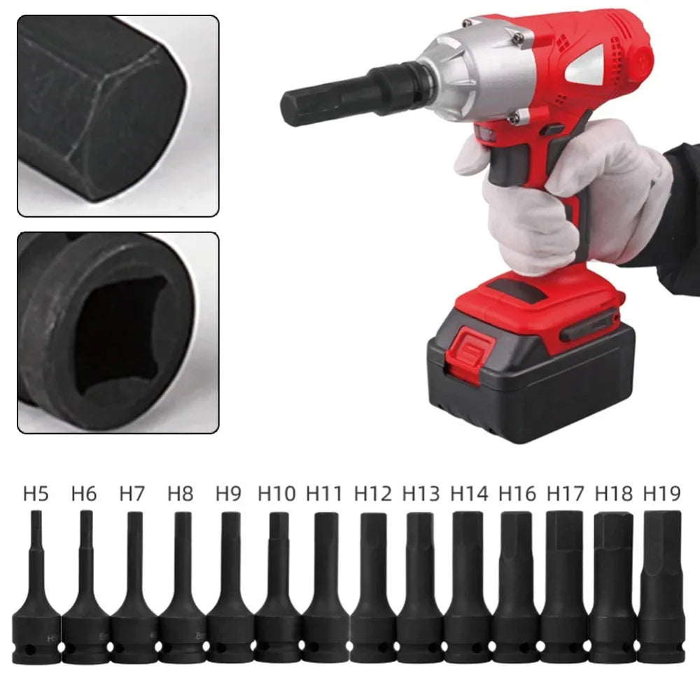 1/2 Inch Impact Hex Bit Socket Set H4-H22 Allen Bit Sockets for Car Bike Repair
