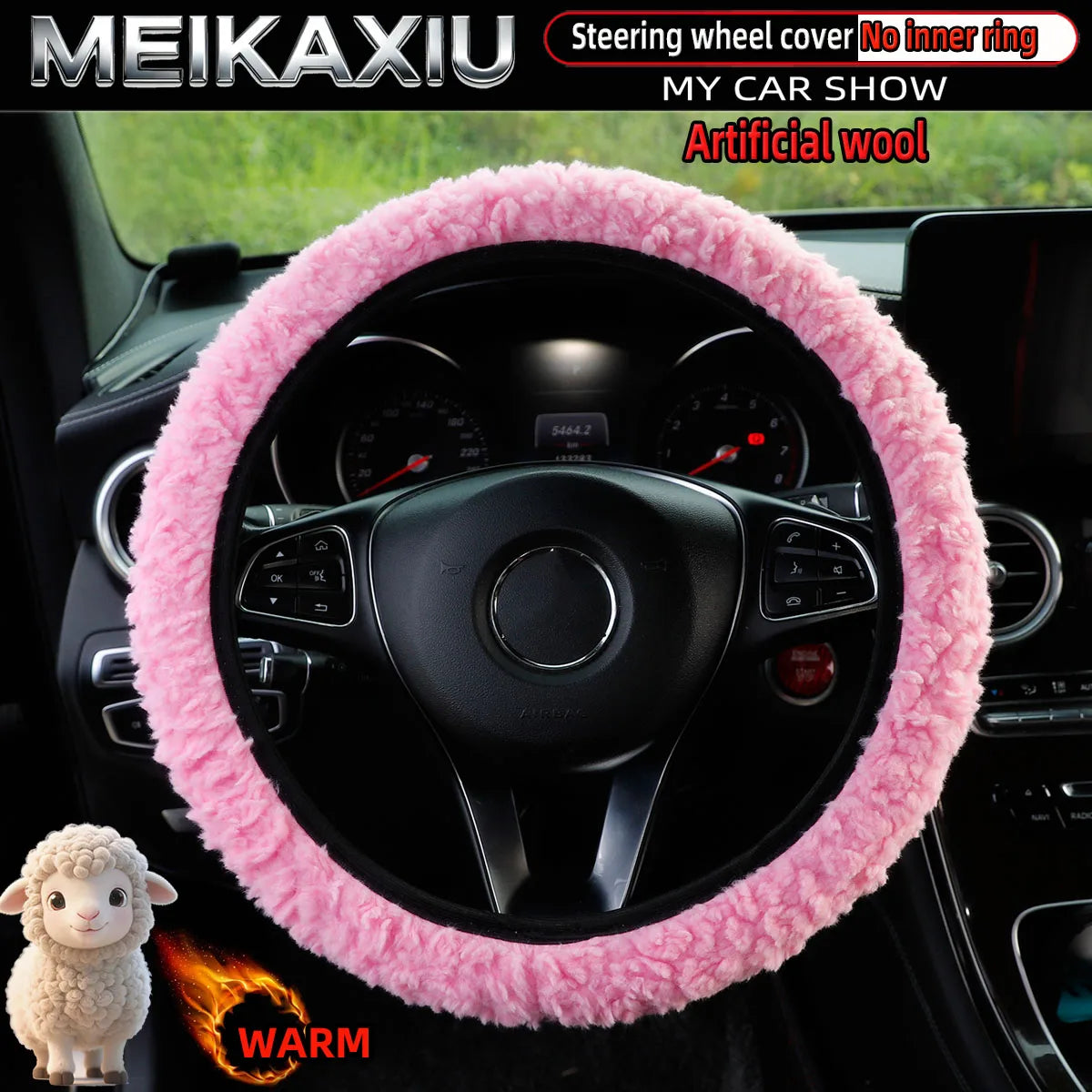 Plush Winter Steering Wheel Cover, 14.5-15 Inch, No Inner Ring