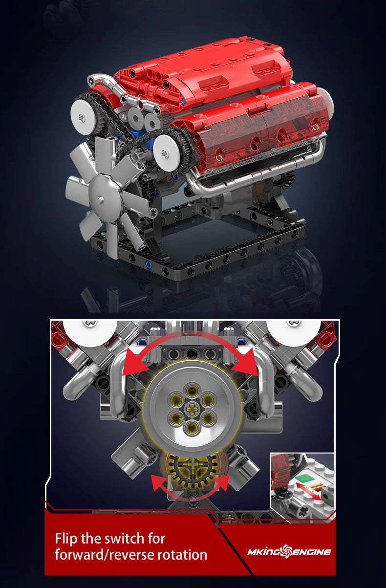 V8 Engine Building Block Model Kit, 500+ Pieces for Ages 8 and Up