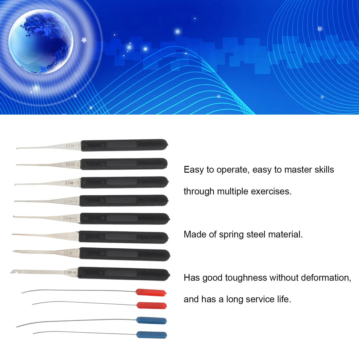 Broken Key Extractor 0.2‑0.4mm Broken Key Extractor Pick Tool Set Kit for Repair Maintenance Key Extractor Tool