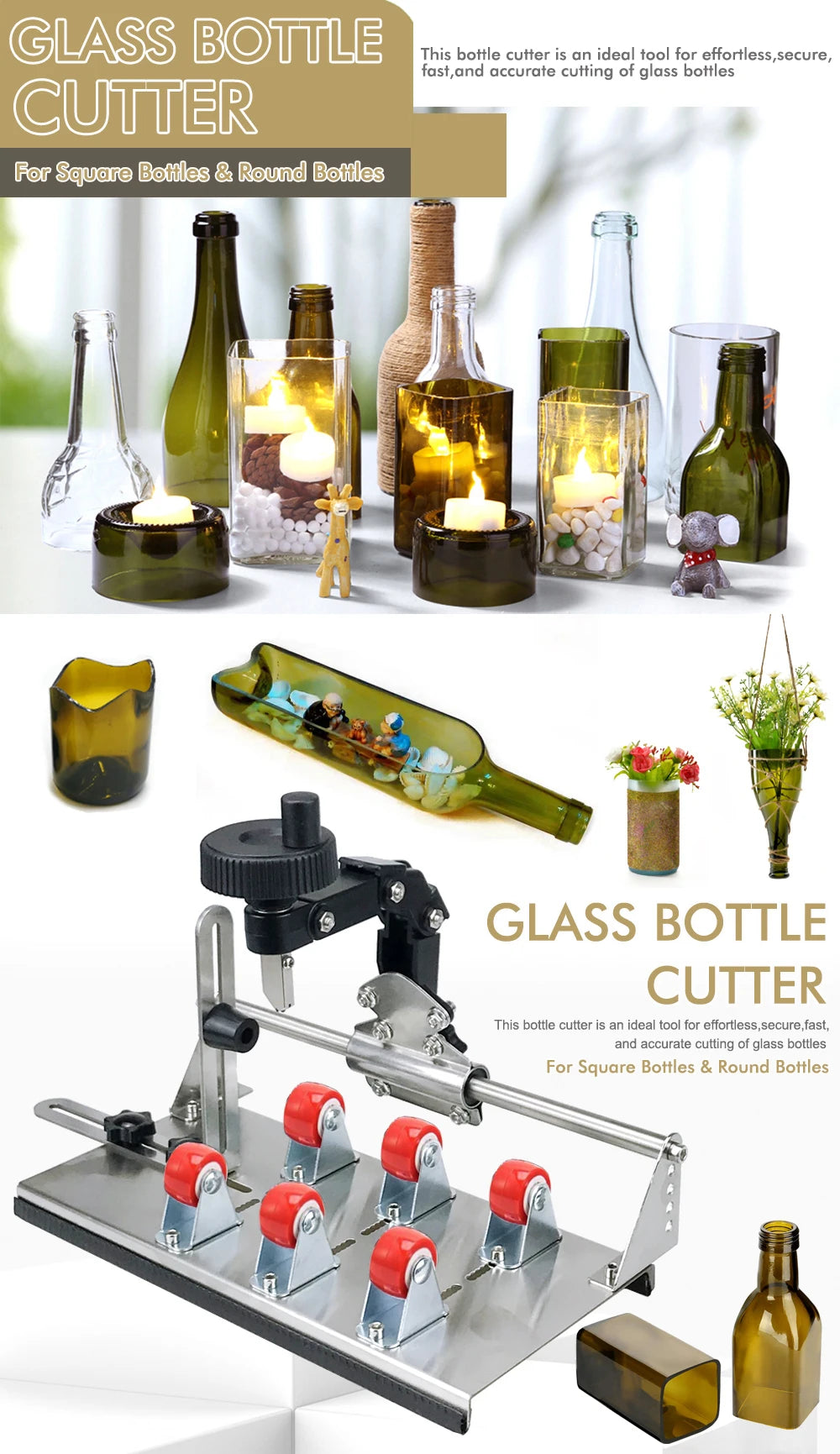 New Glass Bottle Cutter - Professional DIY Glass Cutting Tool for Square, Round Bottles and Bottlenecks with Accessories