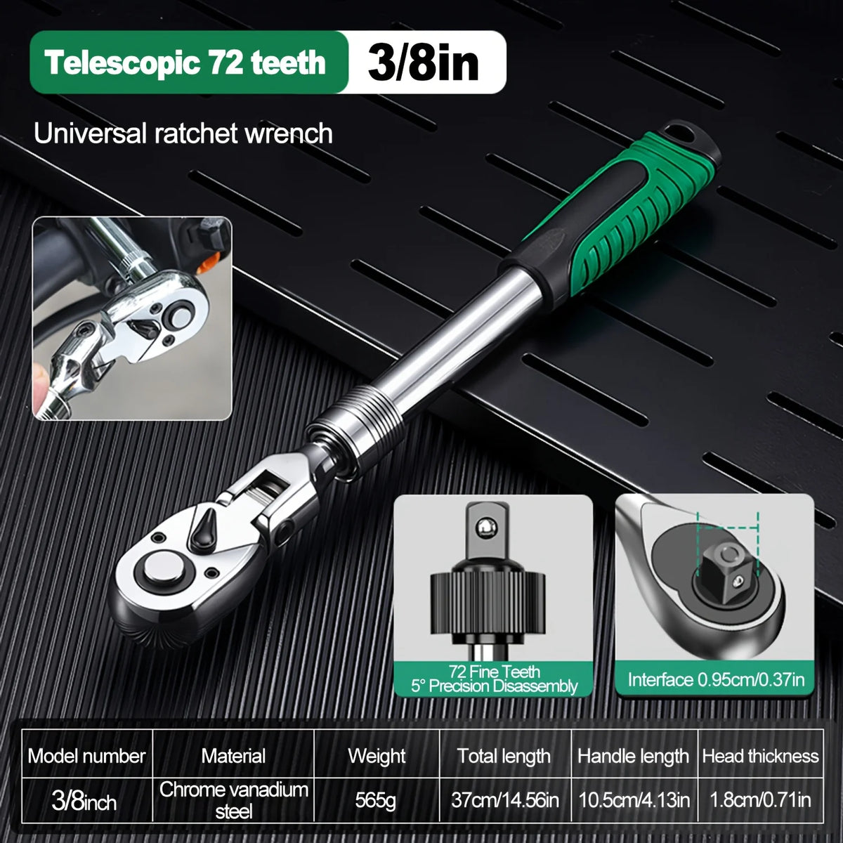 72-Tooth Ratchet Wrench Set Chrome Vanadium Steel Two-Way with Quick Socket