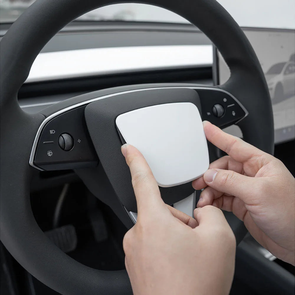 Matte White Steering Wheel Trim for Tesla Model Y and Model 3