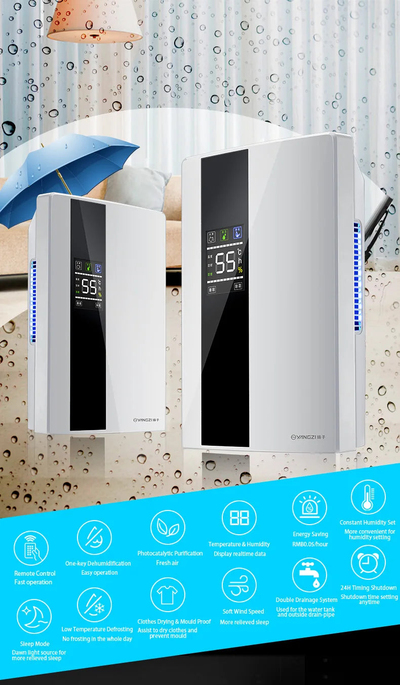 Dehumidifier Moisture Absorber Household Mute Bedroom Basement Remote Control Timing