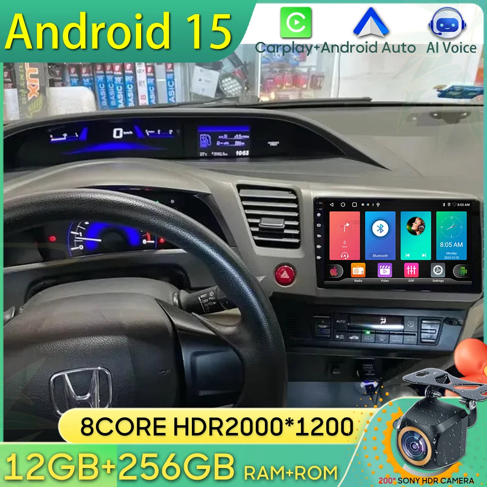 Android 15 Car Radio for Honda Civic 2012-2015 | GPS & Bluetooth