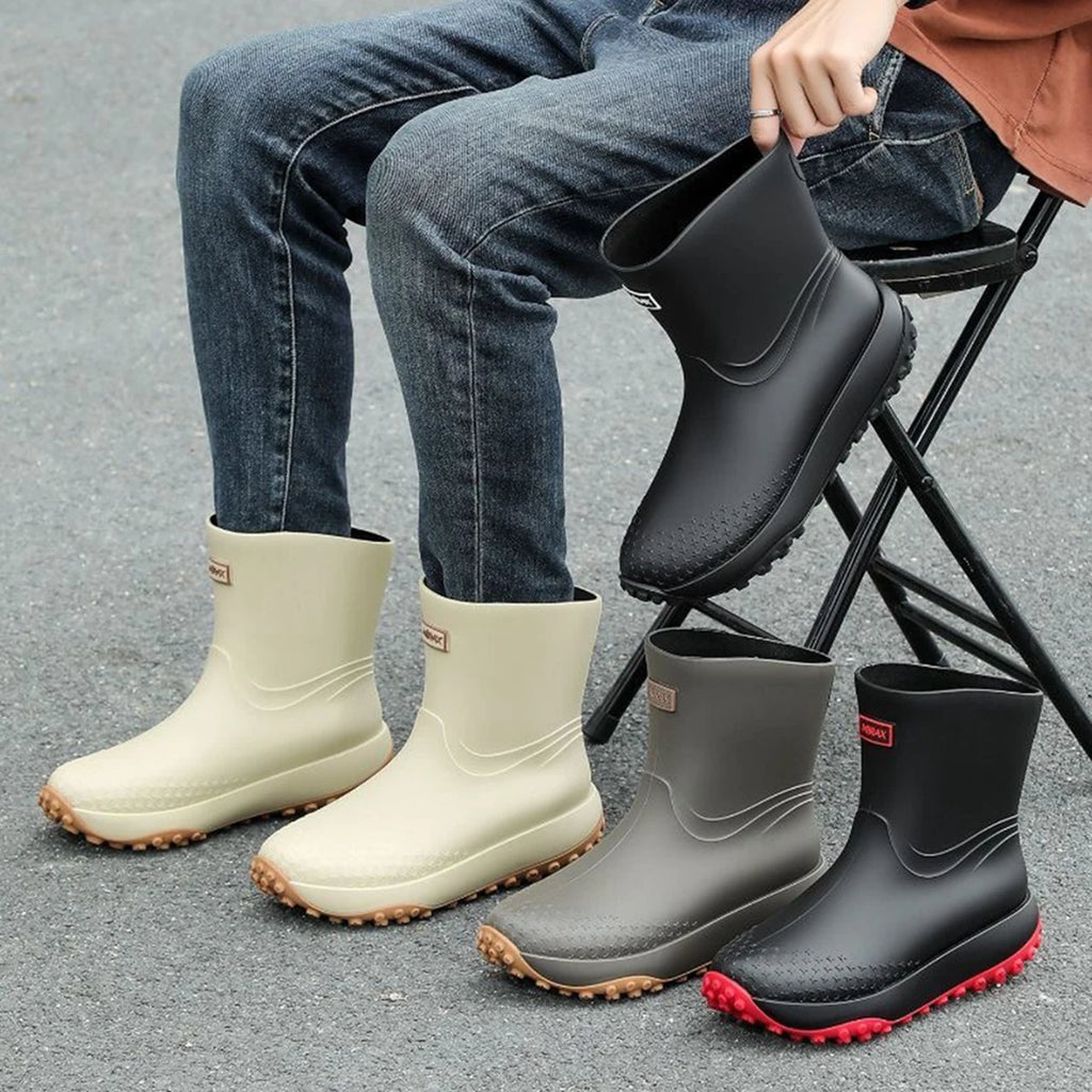 Men's Anti-Slip Waterproof Rubber Boots, Flat Bottom for Outdoor Work