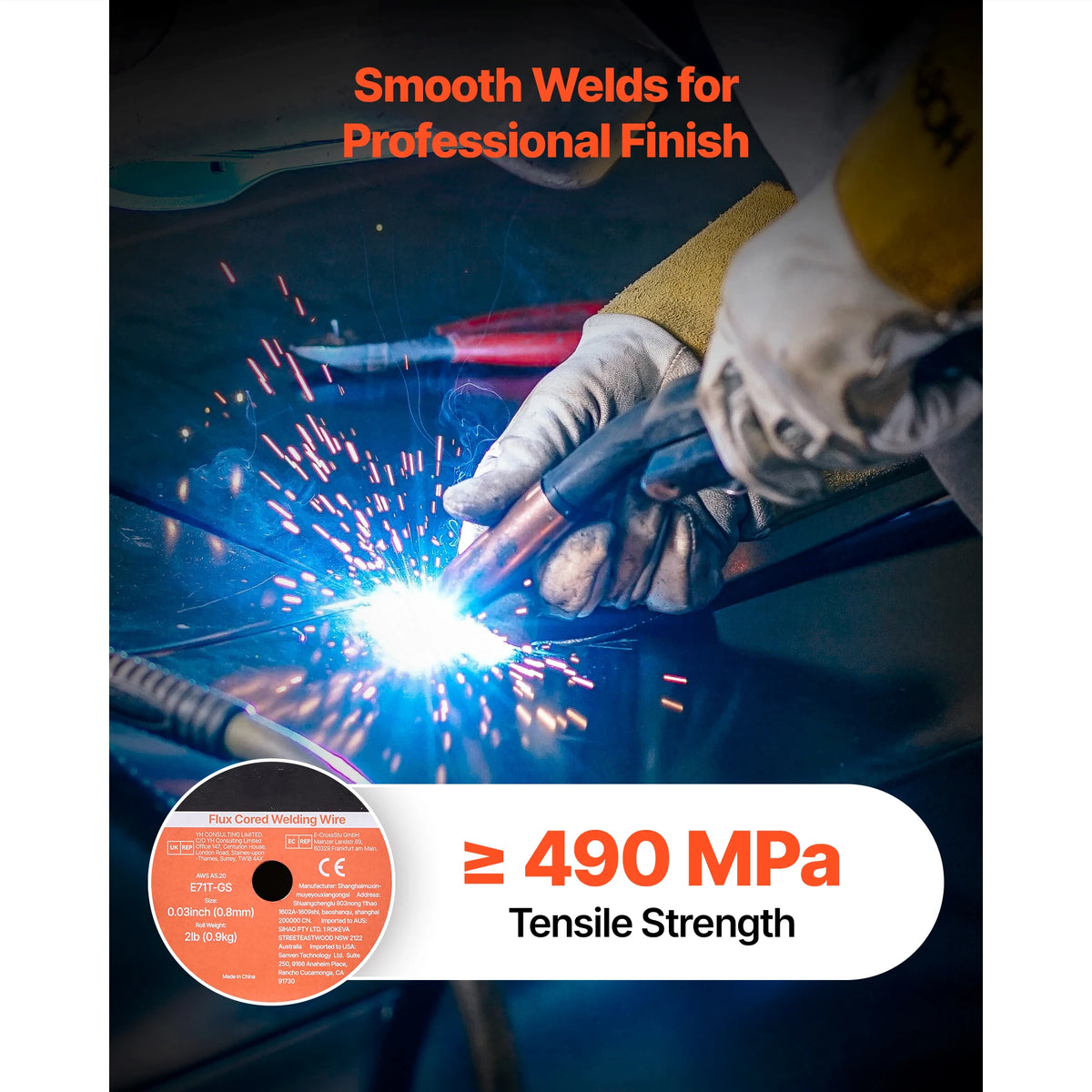 SucceBuy Flux Core MIG Welding Wire Gasless Mild Steel Welding Wire for All Position Arc Welding Self-Shielded for Outdoor Use